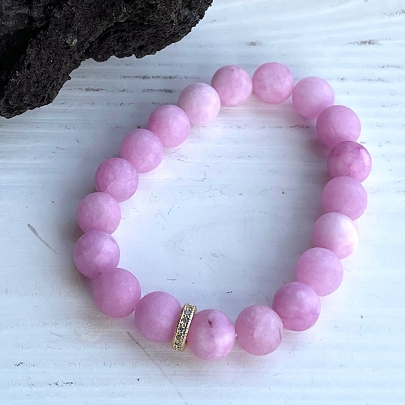 Crystal Chalcedony Beaded Bracelet - Pink Mist - Picture 3 of 4